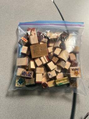 Large Lot of Teacher Wooden Rubber Stamps - Educational and Decorative Designs